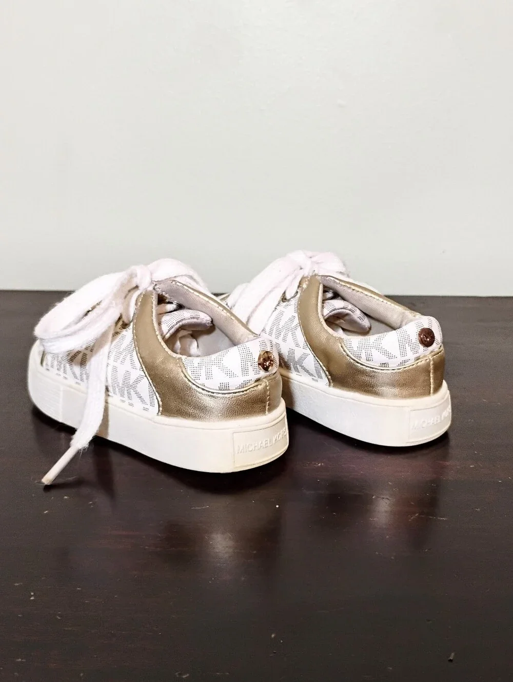 Michael Kors Baby Girls Jem Rally Gold & White Sneakers - Size 6 Baby Girl